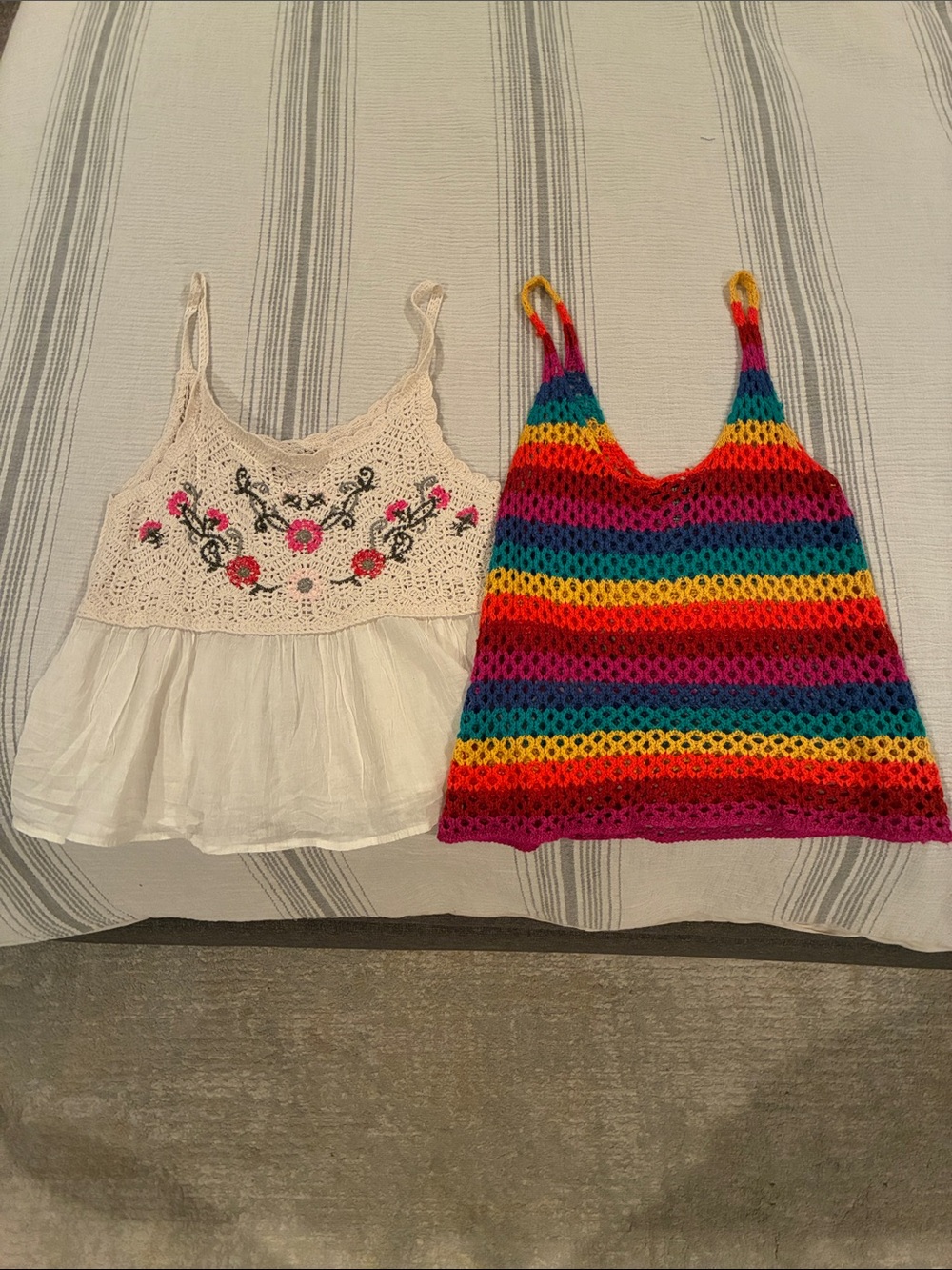 2 Crochet Tank Tops - Cream & Multicolor